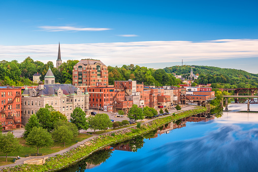Augusta, Maine, USA skyline on the river.
