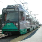 green t-train in Boston